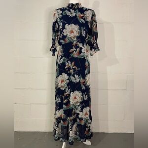 Baltic Born Navy Floral Maxi Dress with White Blooms